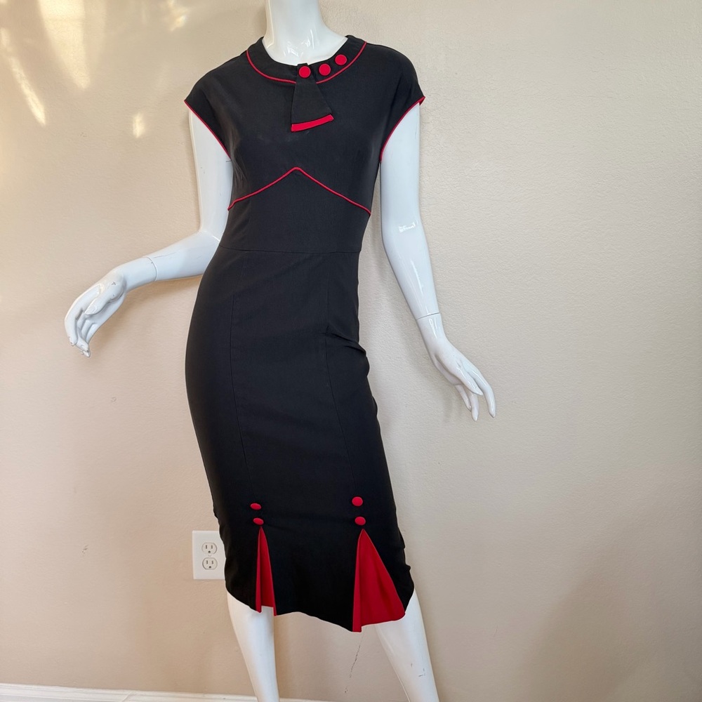 Vintage Stop Staring Black and Red Women's Dress - Picture 3 of 13